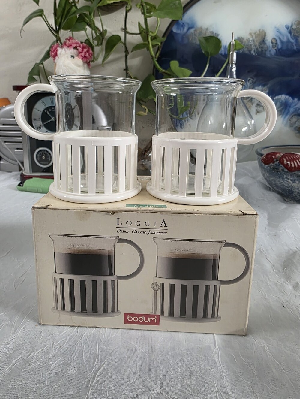 Bodum Loggia Carten JOGENSEN  Glass Coffee Mugs with White Holders - Set of 2